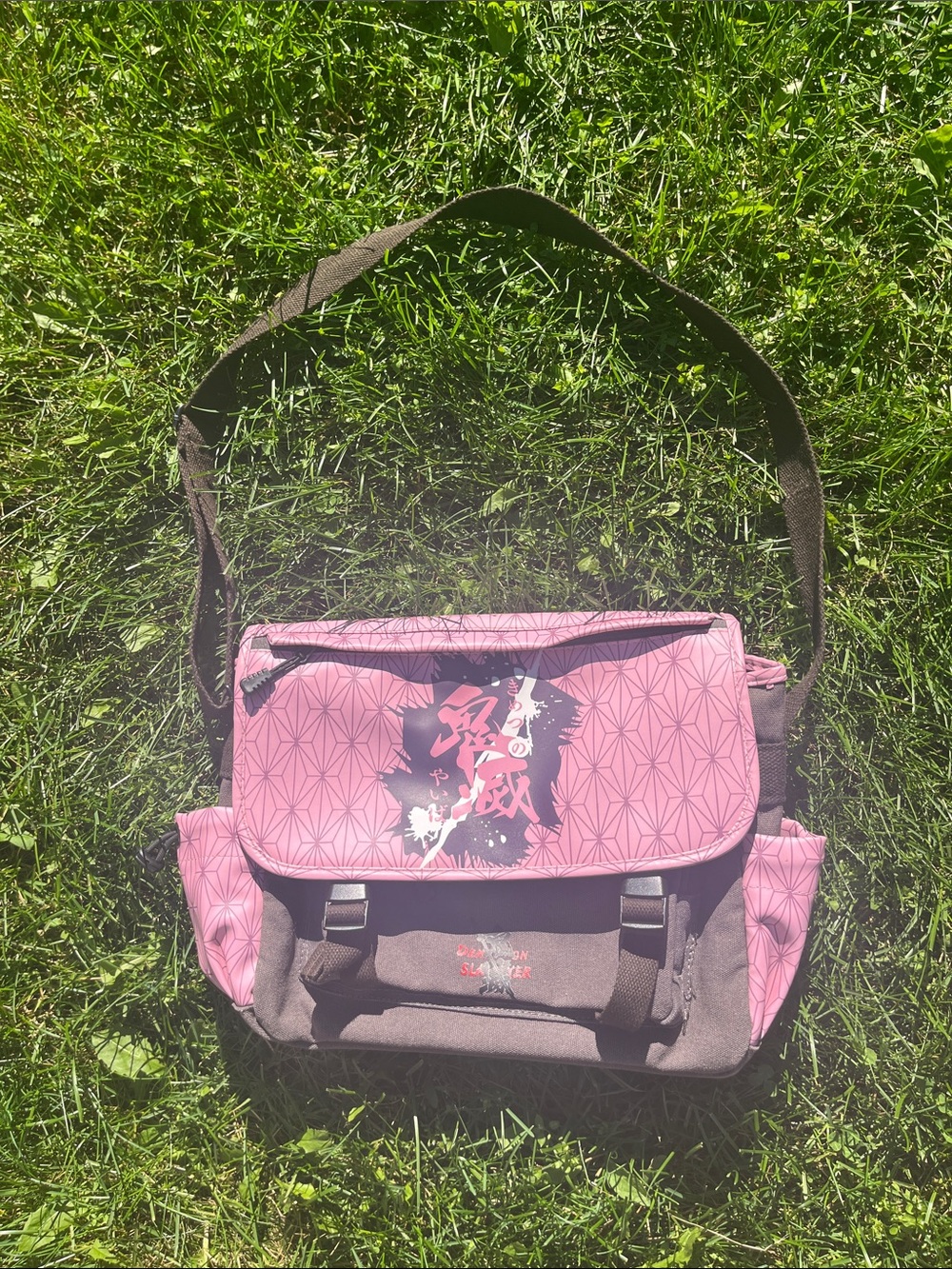 Pink Patterned Shoulder Messenger Bag with Graphic Detail